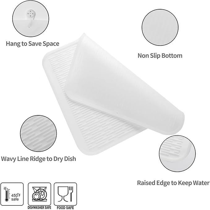 Silicone Dish Drying Mat for Multiple Usage,Easy clean,Eco-friendly,Heat-resistant Silicone Mat for Kitchen Counter or Sink,Refrigerator or Drawer Liner Translucent XL 18 inches x 16 inches