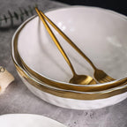 Stone Lain Florian Porcelain 3-Piece Round Shallow Bowl Service Set, White wit Gold Rim