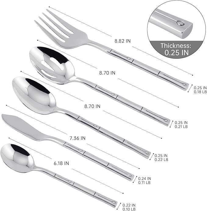 Flatware Serving Set Silverware Set Stainless Steel Cutlery Set Bamboo Pattern Mirror Finished 65 Pieces Party Event Use Wedding Housewarming Gift Service for 12