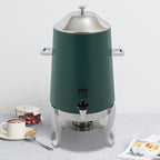 Coffee Urn with Fuel Holder 3.5 Gal/13L, Stainless Steel Beverage Dispenser Hot Drink Dispenser with Stand, Tea Water Coffee Chafer Urn for Parties Buffet Catering Commercial Home (Silver, Green)