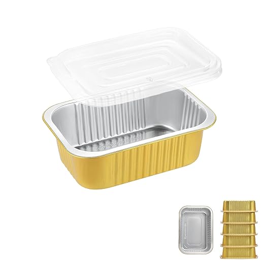 7"x5" Sturdy Foil Pans with Snap-On Lids (5 Pack) | 2X Thicker Heavy Duty Reusable 31oz | Grill Oven Microwavable Multi-Use Pot | Disposable Aluminum Tin for Baking Cooking