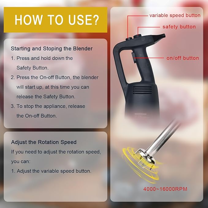 18 Inch Immersion Blender Electric handheld Blender Commercial Blenders Home Kitchen Mixer 500W Food Grade Stainless Steel Removable Shaft 4000-16000RPM for Shakes Soups Smoothies Puree