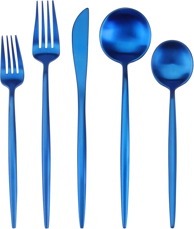 SHARECOOK Matte Blue Silverware, 20-Piece Stainless Steel Satin Finish Flatware Service for 4, Kitchen Utensil Set, Tableware Cutlery for Home and Restaurant