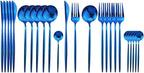 JASHII 24 Pieces Cutlery Flatware Set 304 Stainless Steel Home Kitchen Set, Mirror Polished, Knife/Fork/Spoon, Modern Elegant Tableware Set for Party, Christmas, Dinner (Blue)