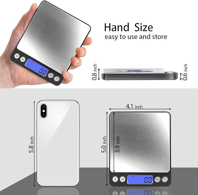 Fuzion Digital Kitchen Scale 3000g/ 0.1g, Pocket Food Scale 6 Units Conversion, Gram Scale with 2 Trays, LCD, Tare Function, Reptile Scale, Herb Scale(Battery Included)