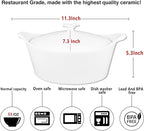 8.7" x 6.7" Ceramic Oval Casserole Dish with Lids,1.6 Qt White French Serving Soup Tureens, Baking Dish with Handle 11.3 IN, for Casseroles, Lasagna Cookware Set, Microwave, Oven Safe