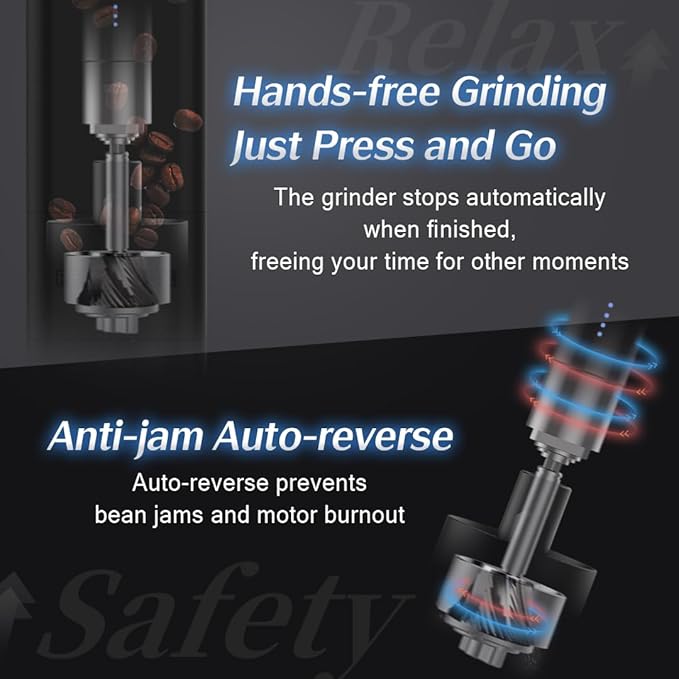 Femobook-A2 Portable Electric Coffee Grinder, Cordless Burr Grinder USB Rechargeable Coffee Grinder Magnetic Grounds Cup for Espresso Pour Over Travel & Home Brewing, Black