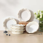 vancasso Mini Pie Pans Set of 6, 5.2 Inch Ceramic Deep Dish Pie Plates with Ruffled Edge for Baking, Microwave & Oven Safe, White