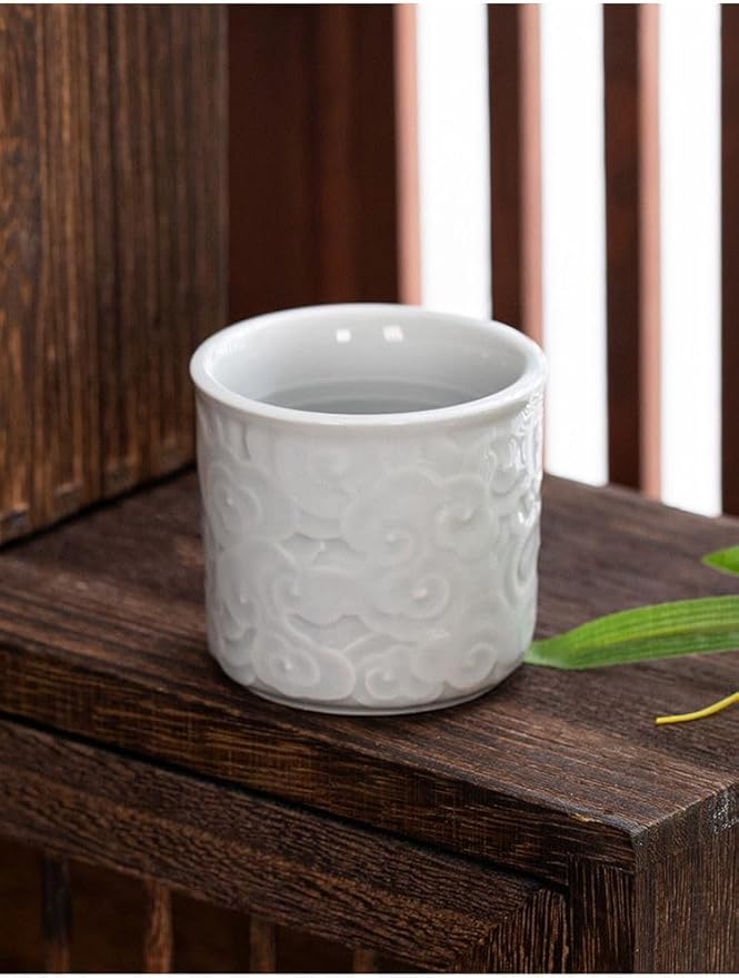 Ceramic Espresso Cups Set of 2 or 4-3oz Demitasse Cups for Coffee & Tea, No Handles, Durable & Dishwasher Safe (Grey white, Large)