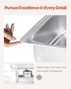 VEVOR Chafing Dish Buffet Set, 8 Qt 6 Pack, Stainless Steel Chafer with 6 Full Size Pans, Rectangle Catering Warmer Server with Lid Water Pan Stand Fuel Holder, for Weddings Parties Banquets, Silver