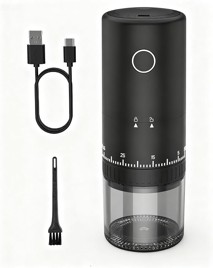 First Grind-While-Charging Rechargeable Coffee Grinder, 1.7X Faster Grinding with 38 External Adjustable Settings, Conical Ceramic Burrs & 2000mAh Battery, Portable for Travel, Camping, etc.