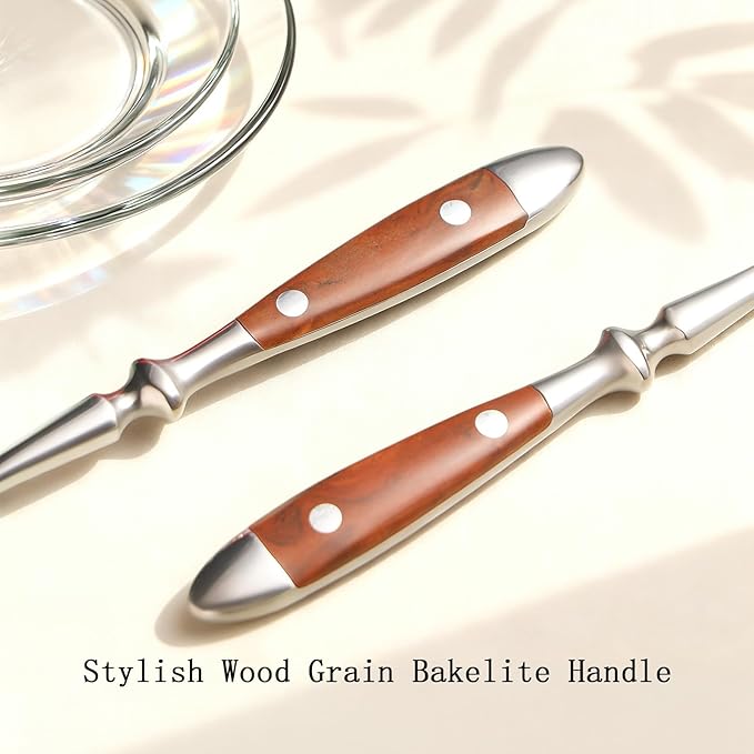 Sporks, 8-Pack Stainless Steel Sporks, 6.9 Inches Salad Forks and Spoons with Wood Grain Bakelite Handle For Dessert, Ice Cream, Salad, Soup, Noodle, Spaghetti, Dishwasher Safe