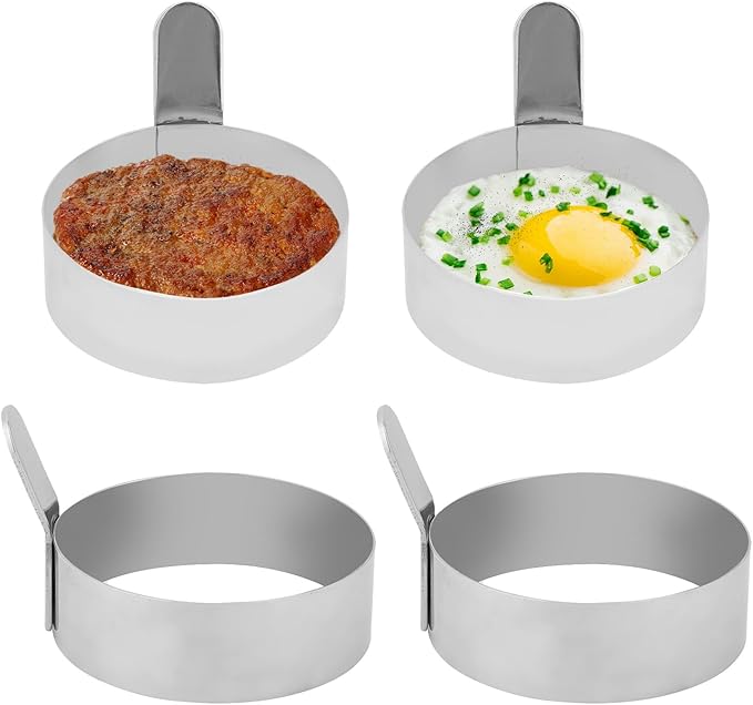 4Pcs Egg Rings Set, Stainless Steel Round Ring for Frying Eggs Pancakes Maker Molds Cooking Shaper for Breakfast