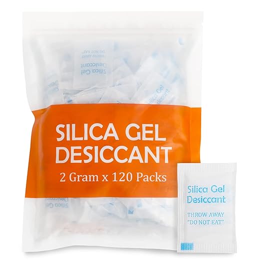 2 Gram [120 Packets] Silica Gel Packs for Moisture Absorbing, Desiccant Dehumidifier Bags for Spices Jewelry Shoes Boxes Electronics Storage, Food Safe