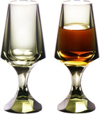 KAMMAK Crystal Snifter Glass Set of 2 - Hand Blown Stemmed Whiskey Glass for Bourbon-2.37oz, Brandy & Cognac with Delicate Rim, Colored Elegant Etched Detailing, Luxury Barware for Tasting & Gift