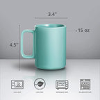 E-liu Porcelain Tea Mugs Coffee Mug Set, Large 15 Ounces Cups for Coffee, Tea, Cocoa, and Mulled Drinks, Set of 6, Turquoise