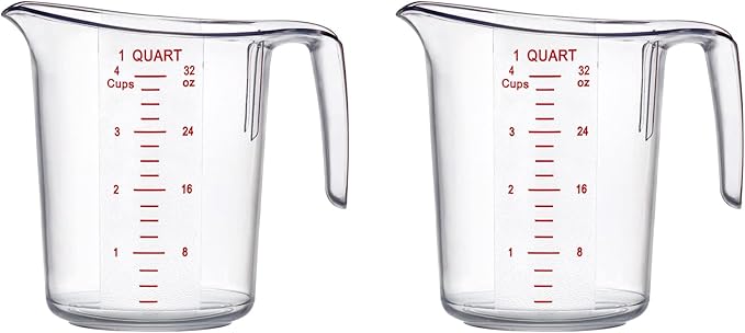 Amazing Abby - Melissa - Unbreakable Plastic Measuring Pitchers (2-Pack), Food-Grade Measuring Jugs, 4-Cup Capacity (1-Quart), Stackable and Dishwasher-Safe, Great for Oil, Vinegar, Flour, More