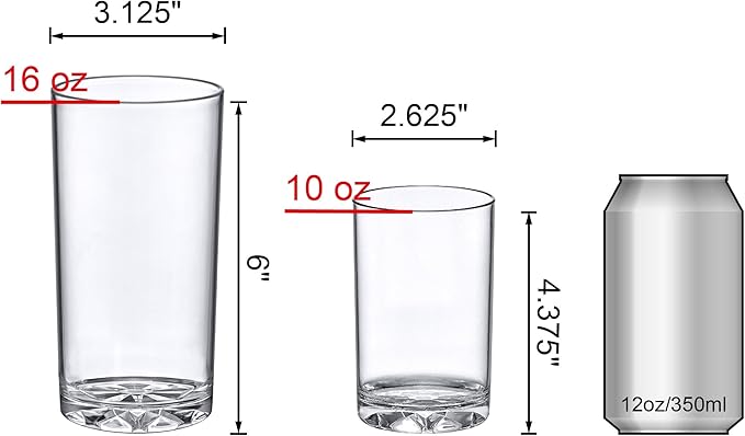 Amazing Abby Liberty 10-Ounce and 16-Ounce Tumblers (Set of 8), Drinking Glasses, Reusable Cups, BPA-Free, Shatter-Proof, Dishwasher-Safe (Made of Plastic, NOT Glass)