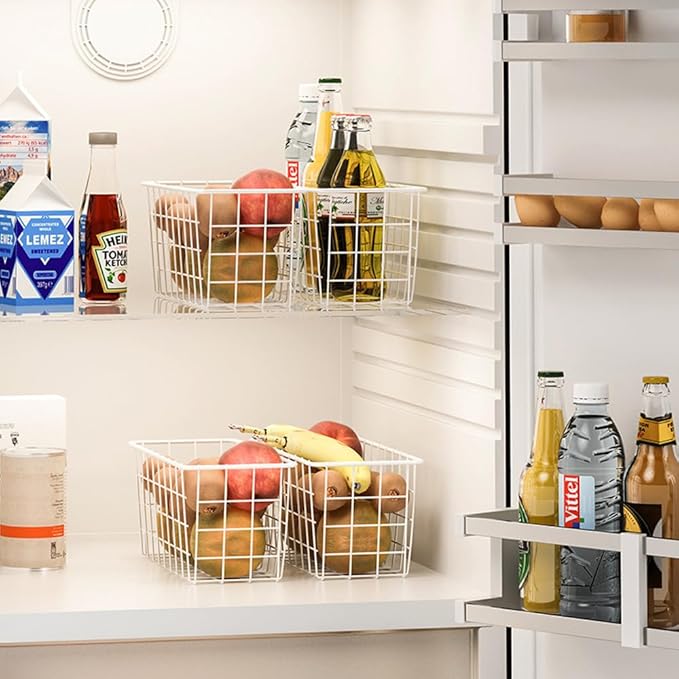 Adhesive Basket Wall Wire Basket Over the Cabinet Door Organizer No Drilling Mounted 4 Pack, White
