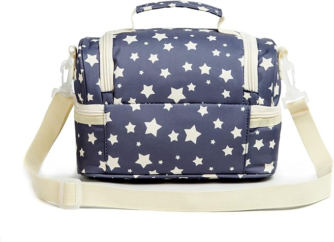 Kids Dual Compartment Lunch Bags Tote for Boys Girls Toddler Lunch Boxes Pre-School Toddler Kindergarten Picnic Camp Food Cooler Thermal with Strap (Yellow Star)