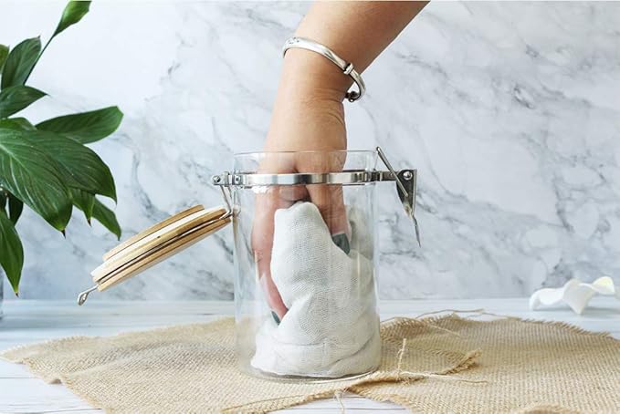 Glass Storage Jar with wooden Locking Clamp, Coffee Bean & Kitchen Food Container, Glass Sourdough Starter Jar (2PACK 50 OZ)