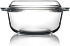 ZYER Round Glass Casserole Dish With Glass Lid,Covered Glass Bakeware Easy Grab Glass Microwave Bowls with Glass Lid (2.5L)
