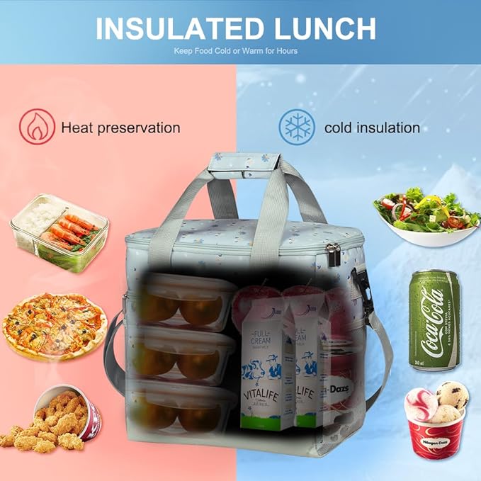 iknoe Large Cooler Bag Collapsible, 15L Insulated Bags, Leakproof Lunch Cooler Tote with Multi-Pockets for Adult, Insulated Lunch Box for Beach, Picnic,Work, Nattier Blue 24-Can