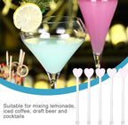Glass Swizzle Sticks for Cocktails Drinks, 5Pcs Heart Shape Drink Swizzle Sticks Glass Coffee Beverage Cocktail Stirrers Stirring Spoons for Restaurant Home Bar Party