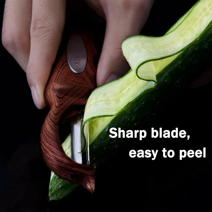 Kitchen potato vegetable peeler with stainless steel rotating blade, suitable for fruits and vegetables （Redwood grain）