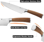 Natura Series 4 PCS Chef Knife Set with Gift Box, Ultra Sharp Kitchen Knives with Natural Wooden Handles