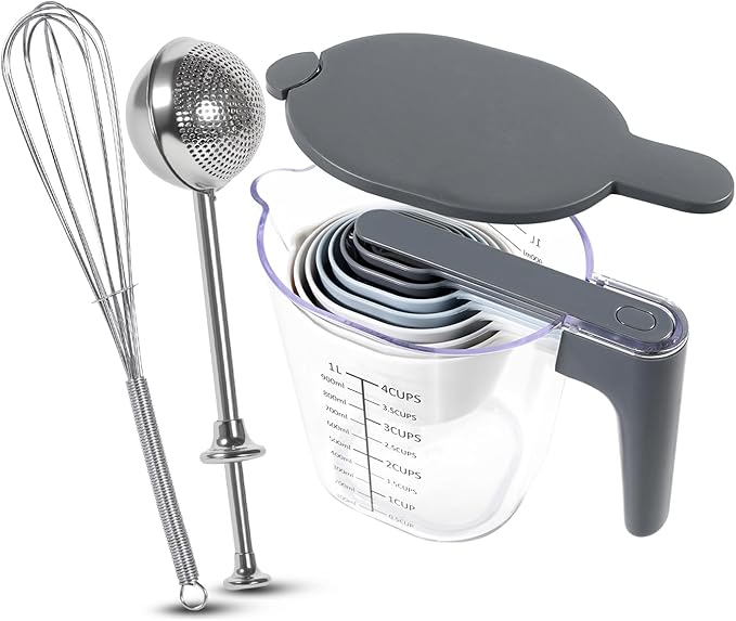 12-Piece Measuring Cups and Spoons Set with Flour Duster and Whisk, BPA-Free, Dishwasher Safe Kitchen Gadgets for Cooking & Baking