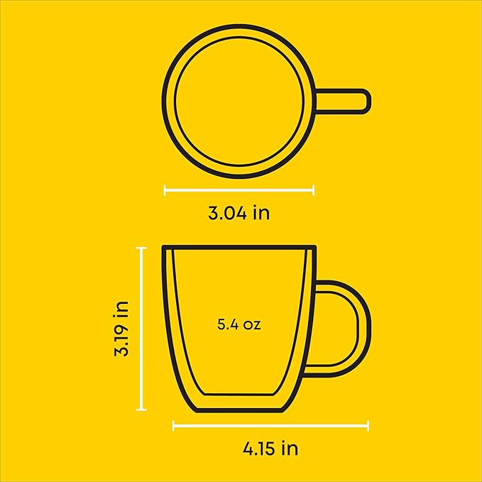 JoyJolt Savor Double Wall Insulated Glasses Espresso Mugs (Set of 2) - 5.4-Ounces