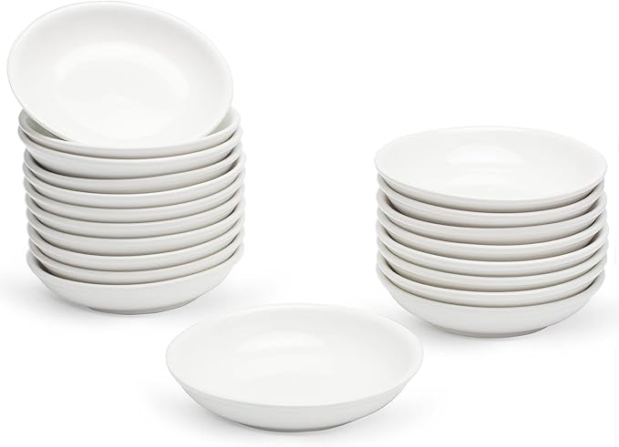 UIBFCWN 3 Oz Ceramic Dipping Bowls, Soy Sauce Dishes Set of 20, Dipping Sauce Cups/Bowls/Dishes for Kitchen, Mini Appetizer Plates for Condiment Sushi Ketchup BBQ Party, 4 Inch