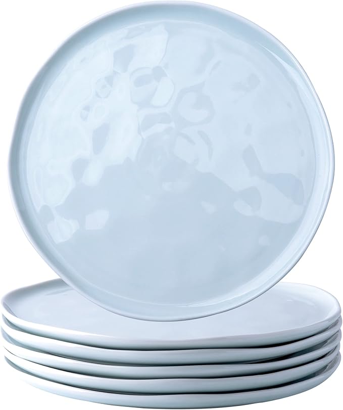 LERATIO Dinner Plates,10.5 inch Ceramic Plates Set of 6,Handmade Porcelain Plates for kitchen with Wavy Edge,Microwave & Dishwasher & Oven Safe,Light weight & Scratch Resistant Dishes Set