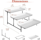 3-Tier Melamine Serving Tray Set, 14"x7" Platters for Serving Food, White Reusable Trays with Black Metal Display Stand for Cupcakes, Sevring Food, Dessert, Fruit, Cookie, Black