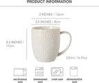 Coffee Mug Set of 4-16 oz Large Ceramic Mugs, Porcelain Embossed Coffee Cups for Cocoa, Tea, Milk, Mocha, Cappuccino - Housewarming Wedding Decoration, Dishwasher Safe, 3.5 x 4.5 inch