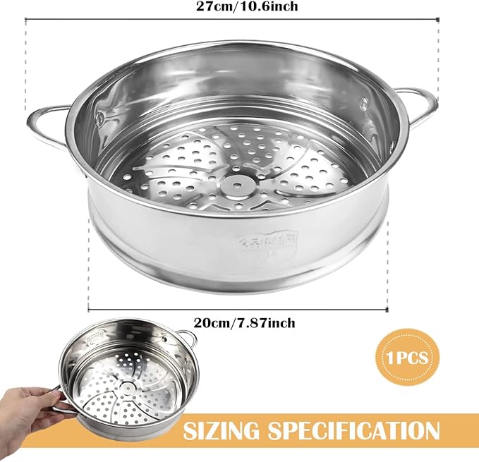 Stainless Steel Steamer Pot 7.8 Inches Round Cooking Rack Food Steamer Basket Insert for Kitchen Dim Sum Dumplings Bun(20cm)