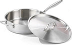 DELARLO 7QT Saute Pan Jumbo Cooker Tri-Ply Stainless Steel Pan, 12Inch Deep Frying Pan with Steel cover, Kitchen Large Skillet,Heavy Duty Style Compatible With All Cooktops Up to 650℉