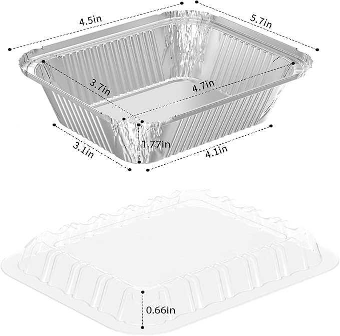 200 Pack 1 lb Rectangular Disposable Aluminum Foil Pan 16 oz Take Out Food Containers with Clear Plastic Dome Lids, for Catering, Baking, Roasting Food