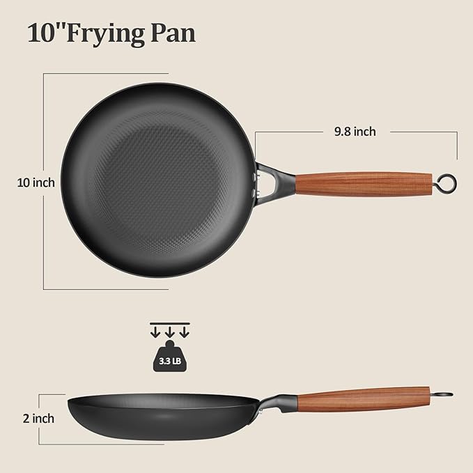 YUTANN Nonstick Frying Pan 10 inch, Ceramic Cast Iron Skillet, Lightweight Pre-seasoned Cast Iron Pan with Detachable Handle, Dishwasher & Oven Safe, Free of PFAS and PFOA