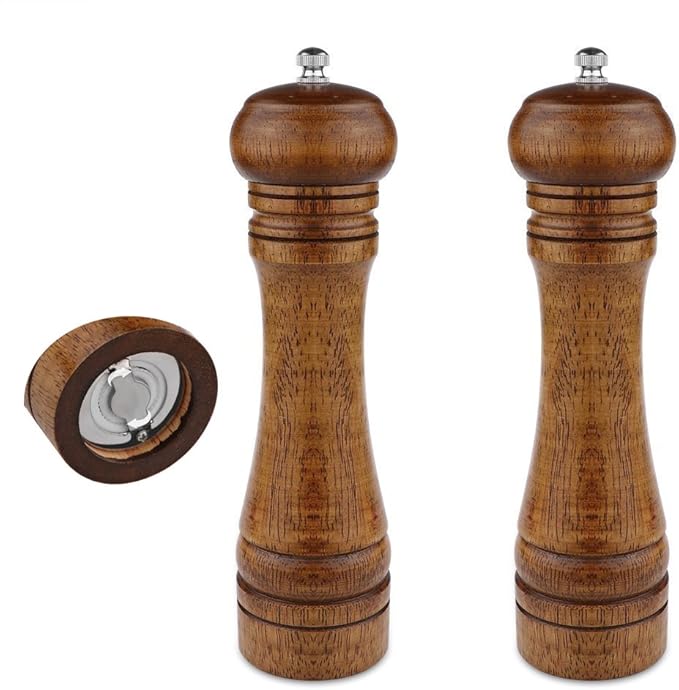 2PCS Salt and Pepper Grinder, Solid Wood Sea Salt and Pepper Shakers, Pepper Mill & Salt Mill With Adjustable Coarseness, Premium Spice Grinder Easy To Use 8 INCH, Ideal Gift for Parents & Friends