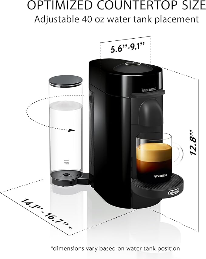Nespresso VertuoPlus Coffee and Espresso Machine by De'Longhi with Milk Frother, Ink Black