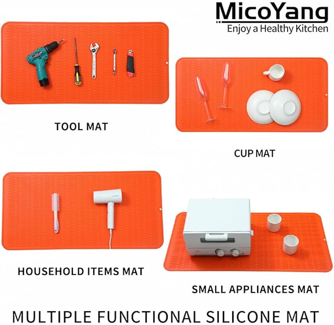 Silicone Dish Drying Mat for Multiple Usage,Easy clean,Eco-friendly,Heat-resistant Silicone Mat for Kitchen Counter or Sink,Refrigerator or Drawer Liner Orange 5XL 36inches x 18inches