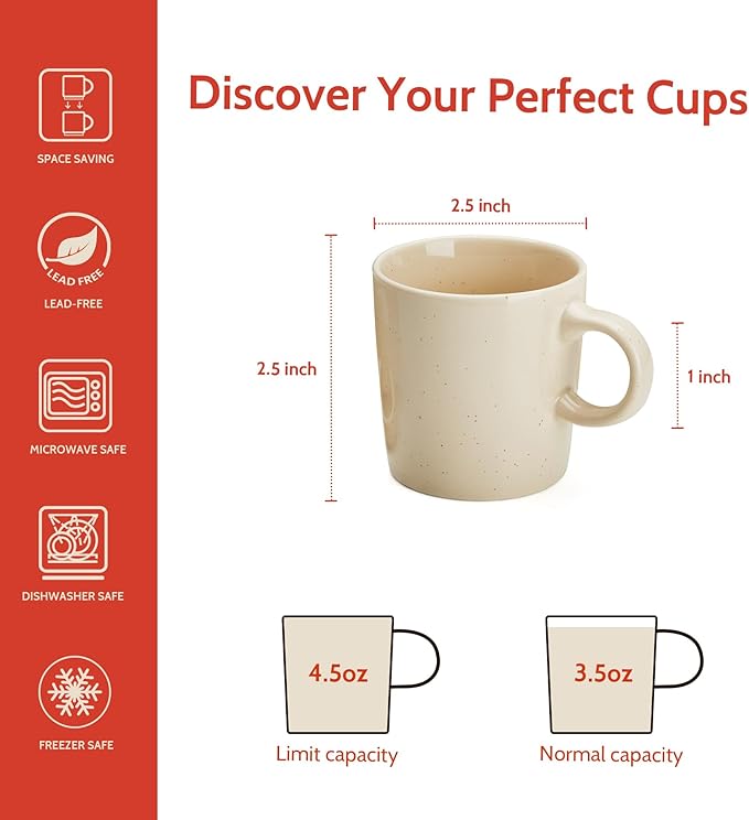 Sweese 4-Pack Porcelain Espresso Cups, Beige High-Grade Durable Professional, 3.5 Fluid Ounces nan nan