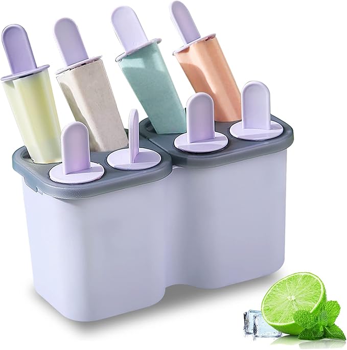 HOMQUEN Popsicles Molds, 8 Piece Ice Pop Mold, Reusable Easy Release Ice Cream Mold for kids, Many Shapes Homemade Popsicle Molds, DIY Popsicle Maker, BPA Free (8 Cavities-Purple)