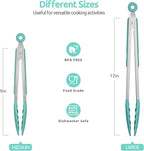 600ºF Heat Resistant Kitchen Tongs: U-Taste 9+12 inch Silicone Cooking Tong Set with Firm Sealed Non Stick Rubber Tips and Silicon Coated 18/8 Stainless Steel Handle for Serving Grilling (Aqua Sky)