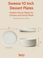 Sweese Porcelain Dinner Plates Set, 10 Inch, Round Salad Plates, Dove Gray - Dishwasher, Microwave Oven Safe