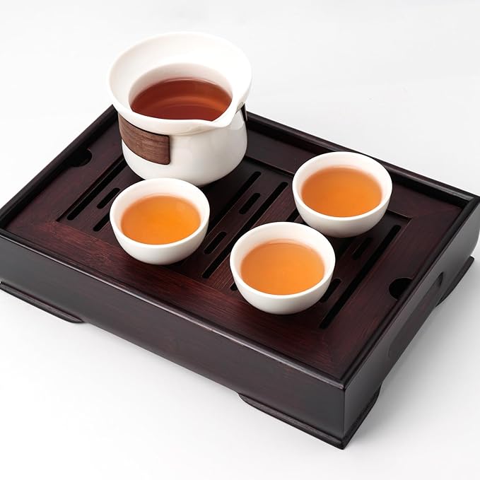 Mini Bamboo Chinese Tea Tray - 11 x 7 inch Japanese Tea Serving Tray, Small Gongfu Tea Table Set with Reservoir Type Water Storage Box (M)