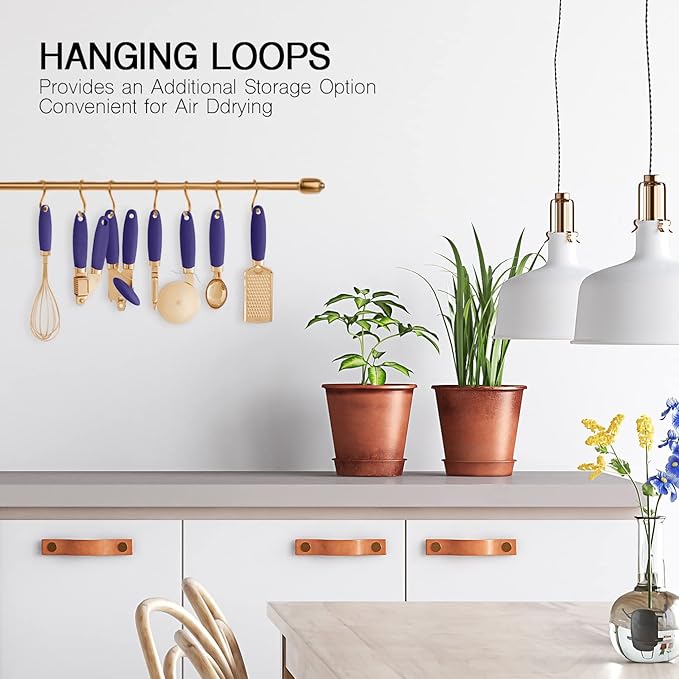 COOK WITH COLOR Kitchen Gadget Set Copper Plated Stainless Steel Utensils with Soft Touch Handles, Copper Lavender, 7 Pieces