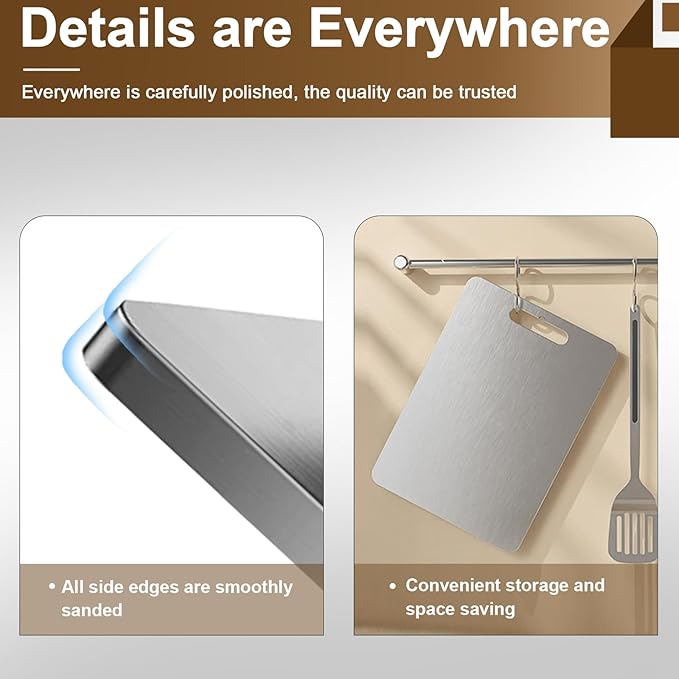 Titanium Cutting Board - 100% Pure Titanium Cutting Boards for Kitchen, Double Sided Medical-grade Cutting Mat for Easy to Clean, Ideal for Home & Outdoor Cooking (8" x 12" x 0.08")